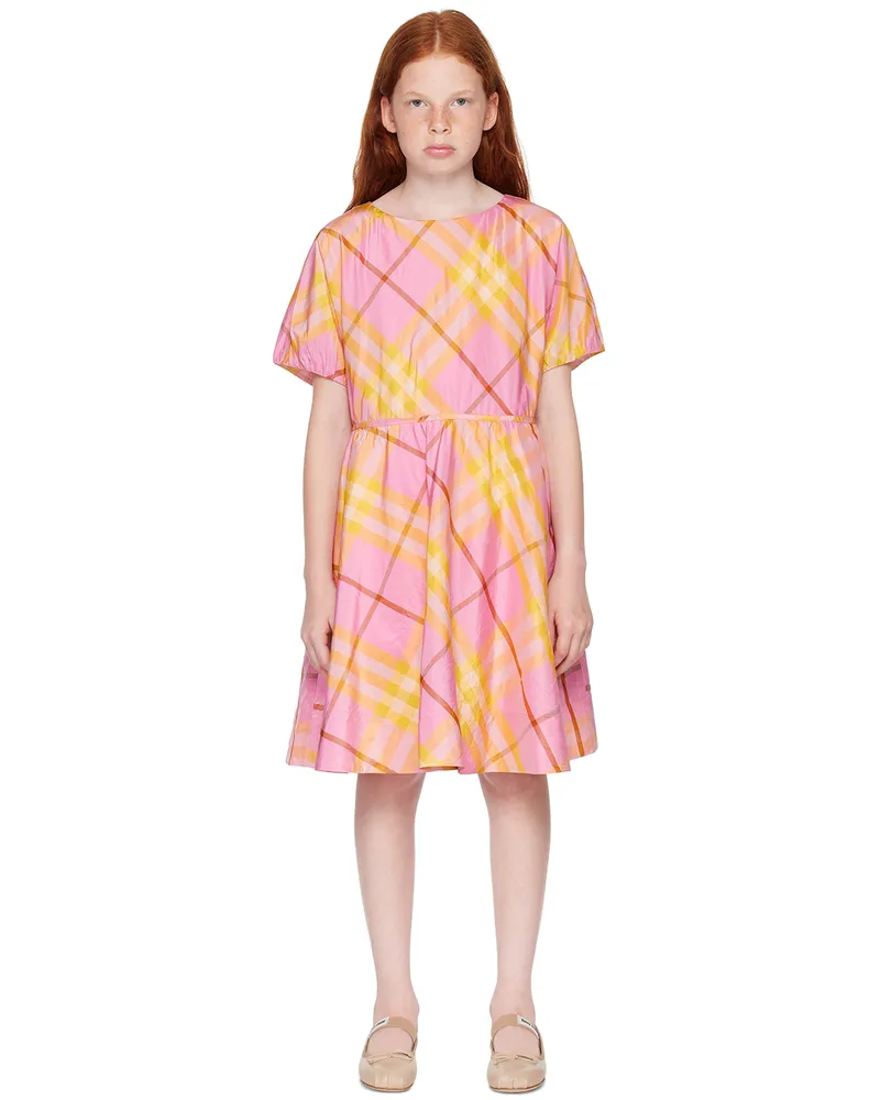 Burberry Kids Pink & Yellow Check Dress Carnation