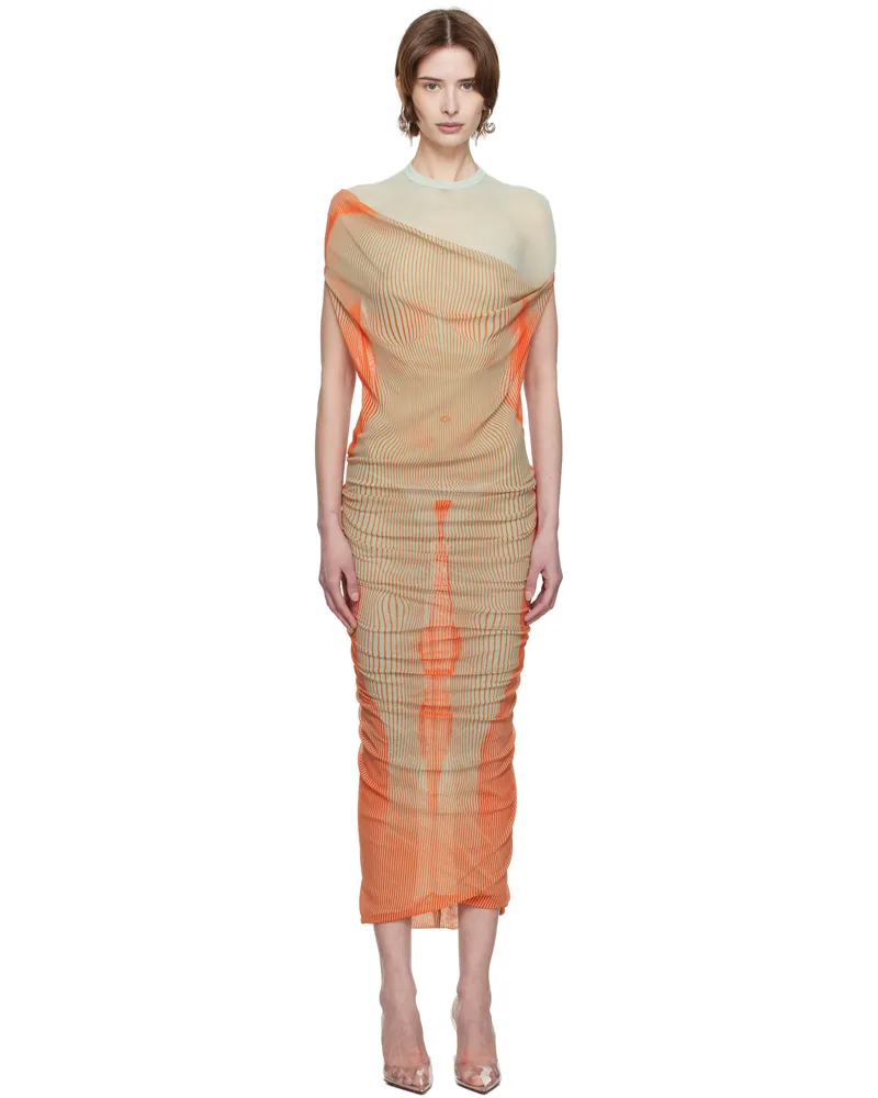 Jean Paul Gaultier Green & Orange 'The Draped Body Morphing' Maxi Dress 4216