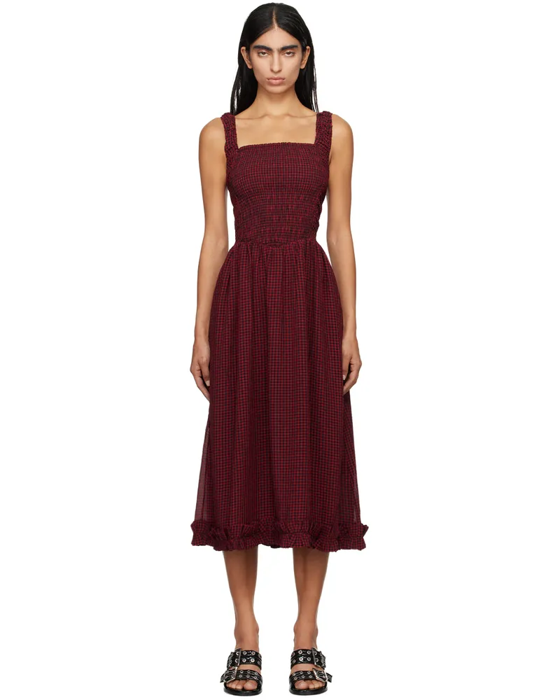 Ganni Red & Black Strap Smock Midi Dress 047