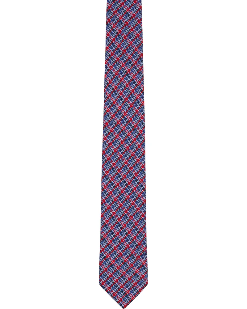 Ferragamo Navy Gancini Chain Print Silk Tie F.navy