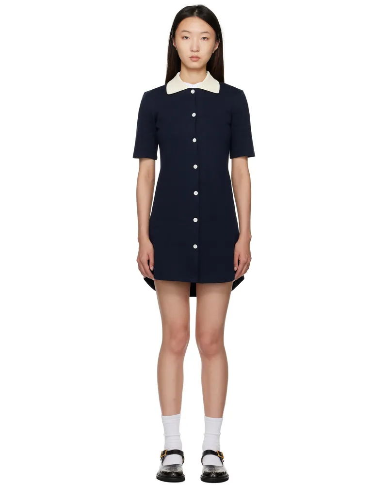 Thom Browne Navy Solid Double Face Knit Polo Minidress 415