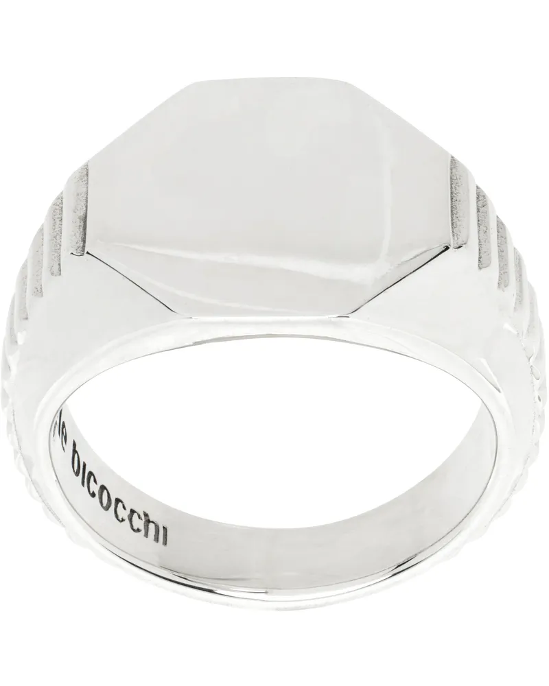 Emanuele Bicocchi Silver Ribbed Signet Ring Silver