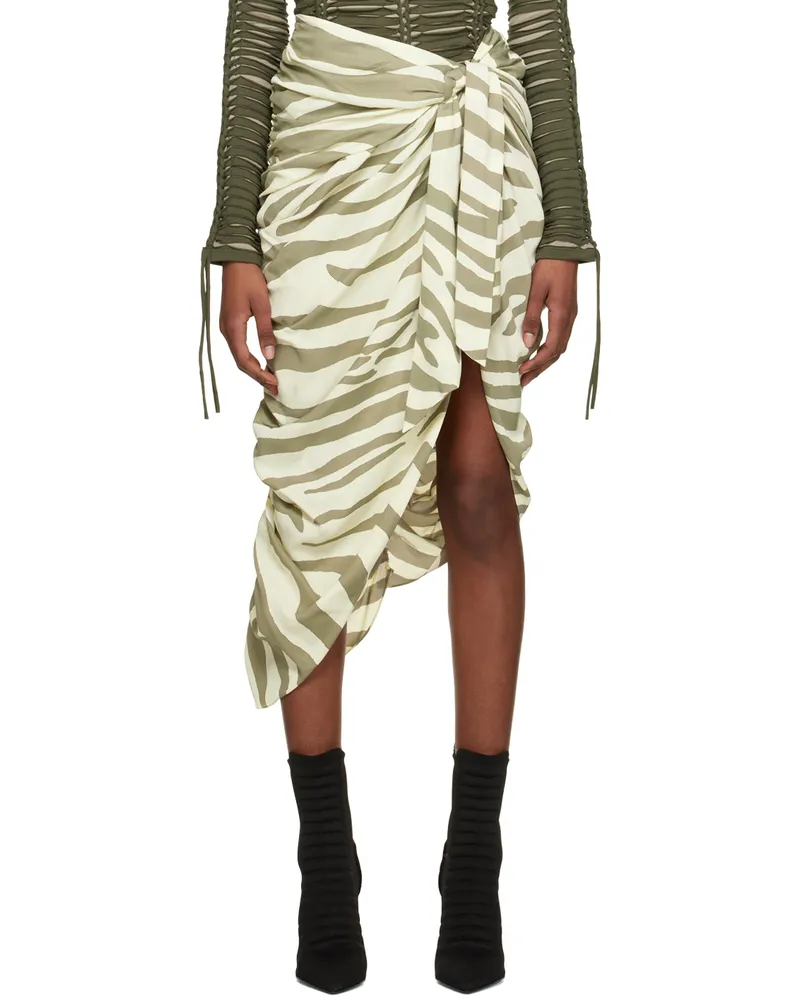 Balmain Beige & Khaki Zebra Print Midi Skirt Glu