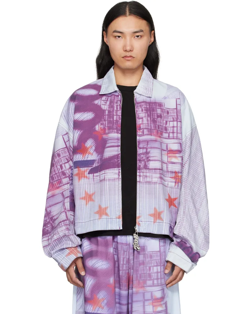 Gerrit Jacob Purple Printed Denim Jacket Plum