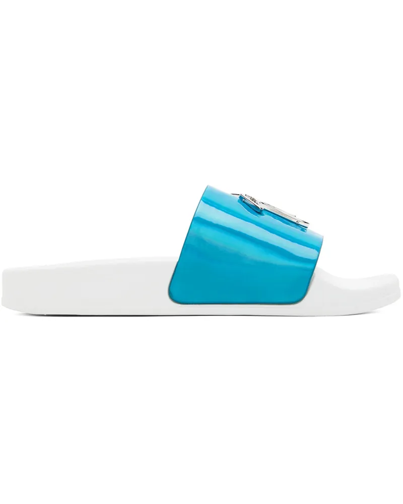 Giuseppe Zanotti Blue & White New Laburela Pool Slides Turquoise