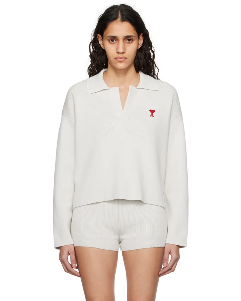 AMI Paris Gray Ami de Cœur Sweater Chalk