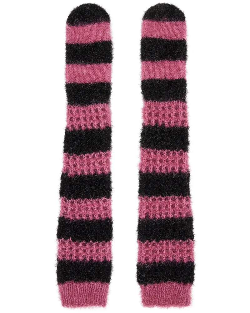 CHOPOVA LOWENA Pink & Black Stripped Gloves Pink