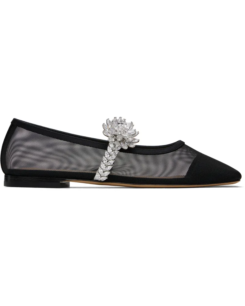 Mach & Mach Black Lotus Flower Mesh Ballerina Flats Black