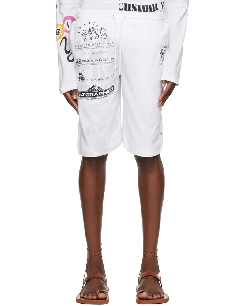 Marine Serre White Regenerated Graphic Shorts Whwhite