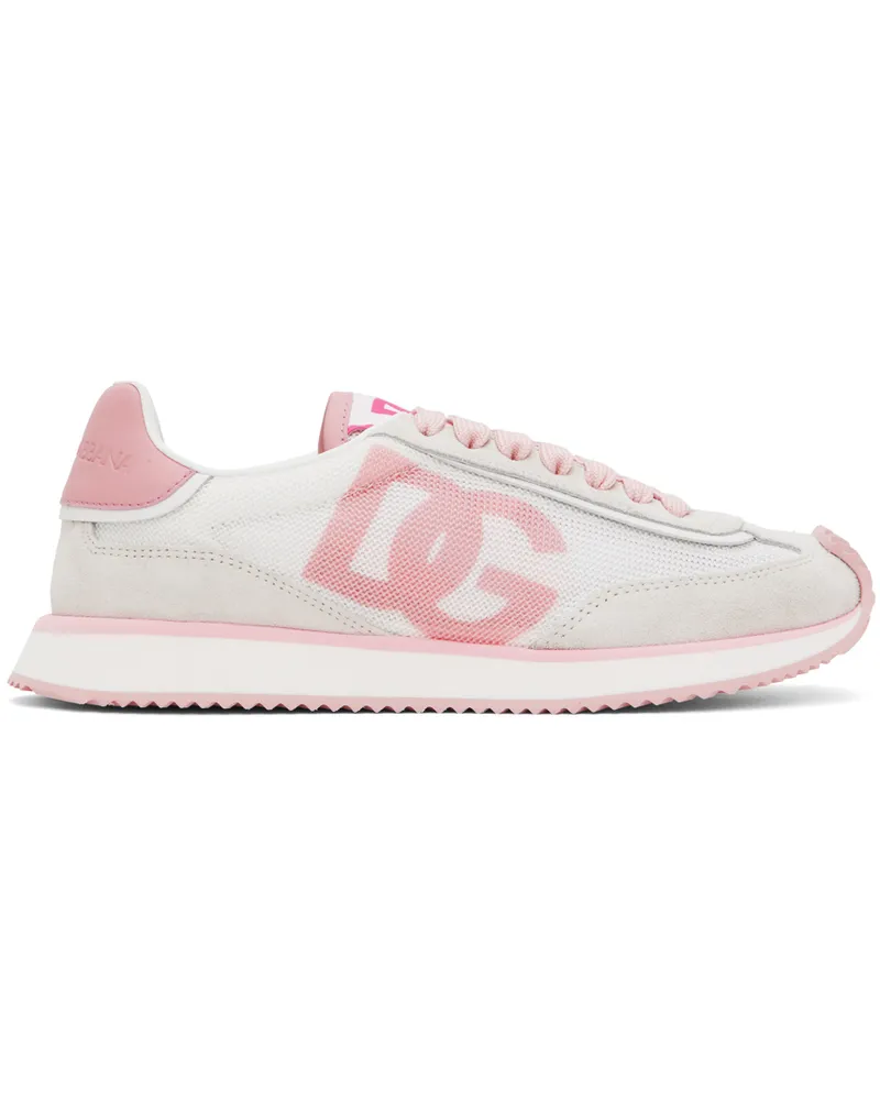 Dolce & Gabbana Pink & Gray Mixed-Material 'DG' Cushion Sneakers 87587