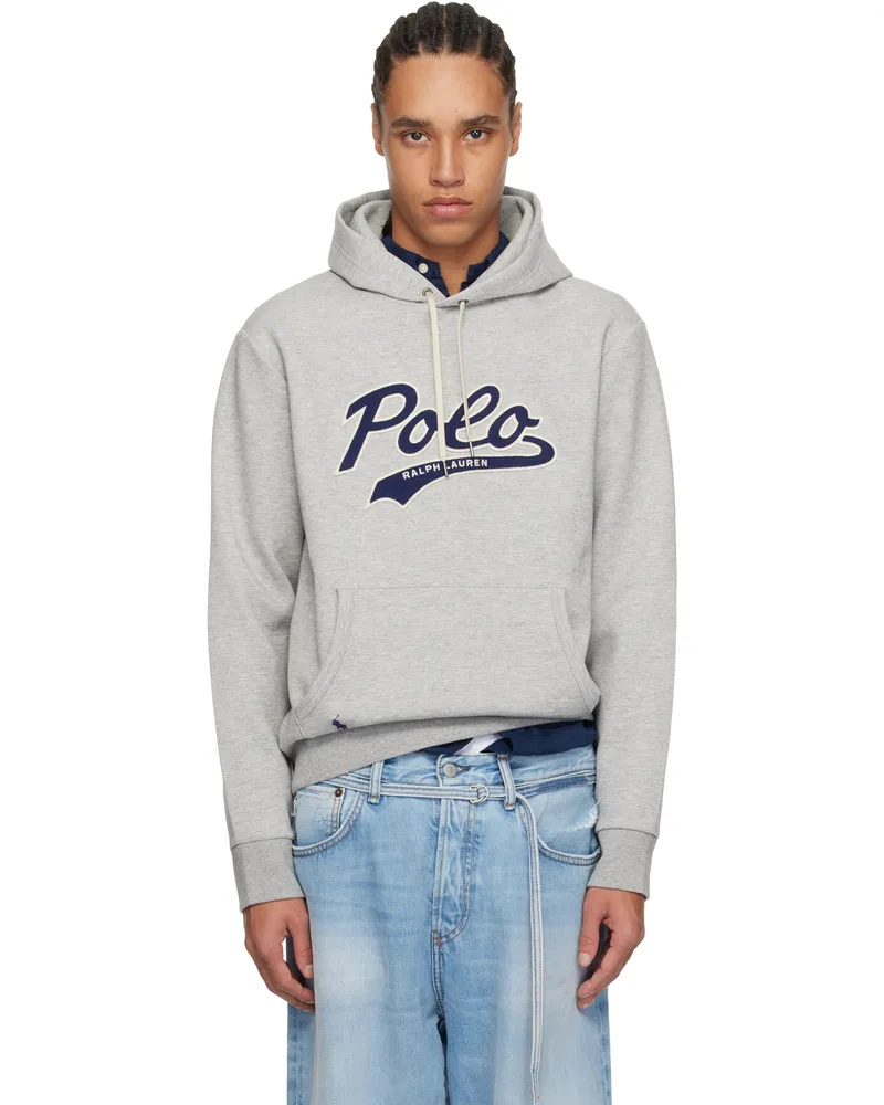 Ralph Lauren Gray Logo Double-Knit Hoodie Andover