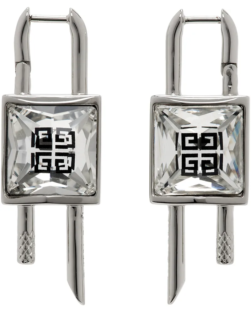 Givenchy Silver Mini Lock Crystal Earrings 040-silvery