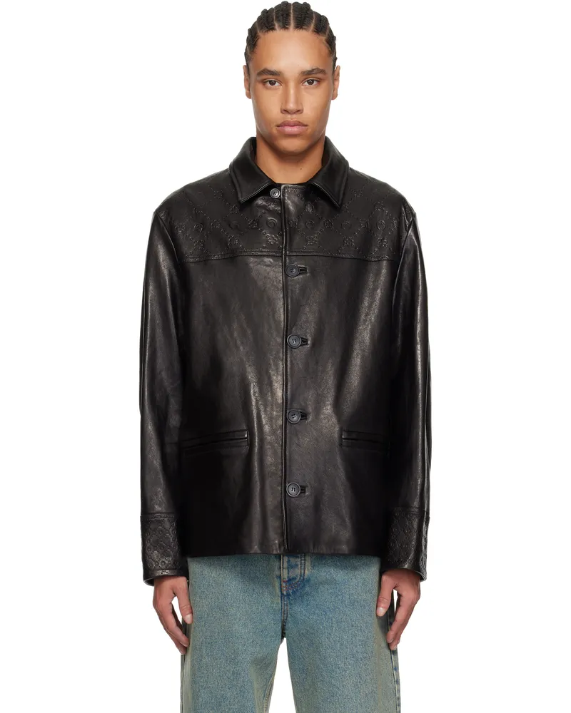 Marine Serre Black Monogram Embossed Boxy Leather Jacket Bk99