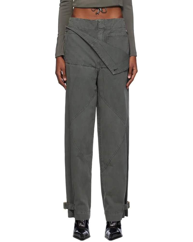Dion Lee Gray Belted Shell Trousers Washed