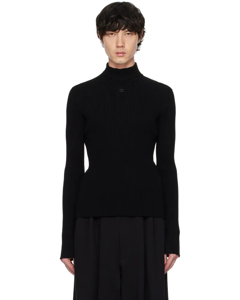 Courrèges Black Reedition Rib Knit Mockneck Sweater Black
