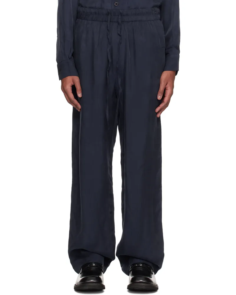 Róhe Navy Fluid Drawcord Trousers Indigo