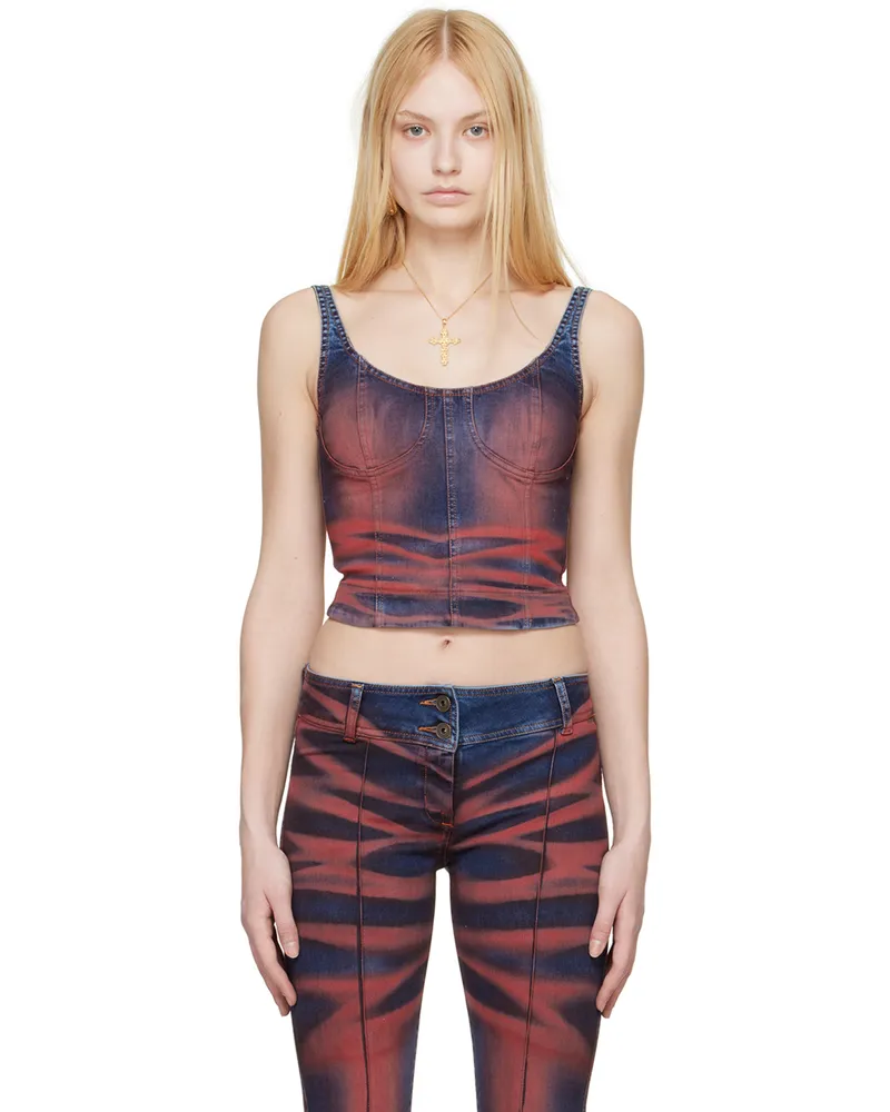 Charlotte Knowles Red & Navy Harley Denim Tank Top Crease