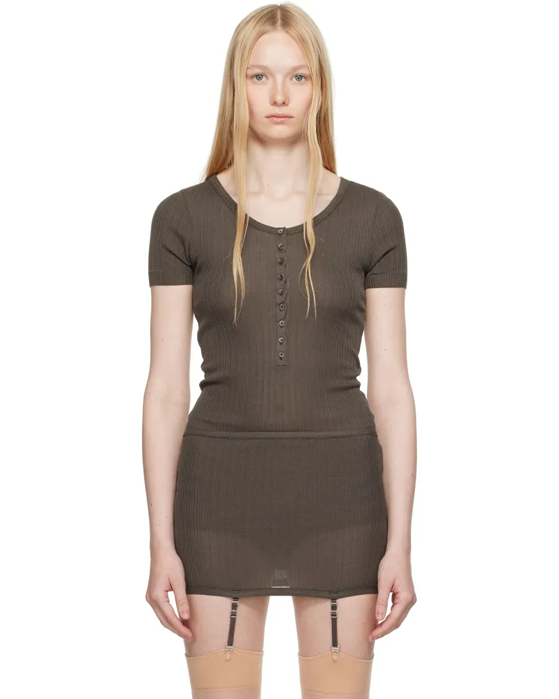 Christophe Lemaire Brown Buttoned Rib Bodysuit Br449