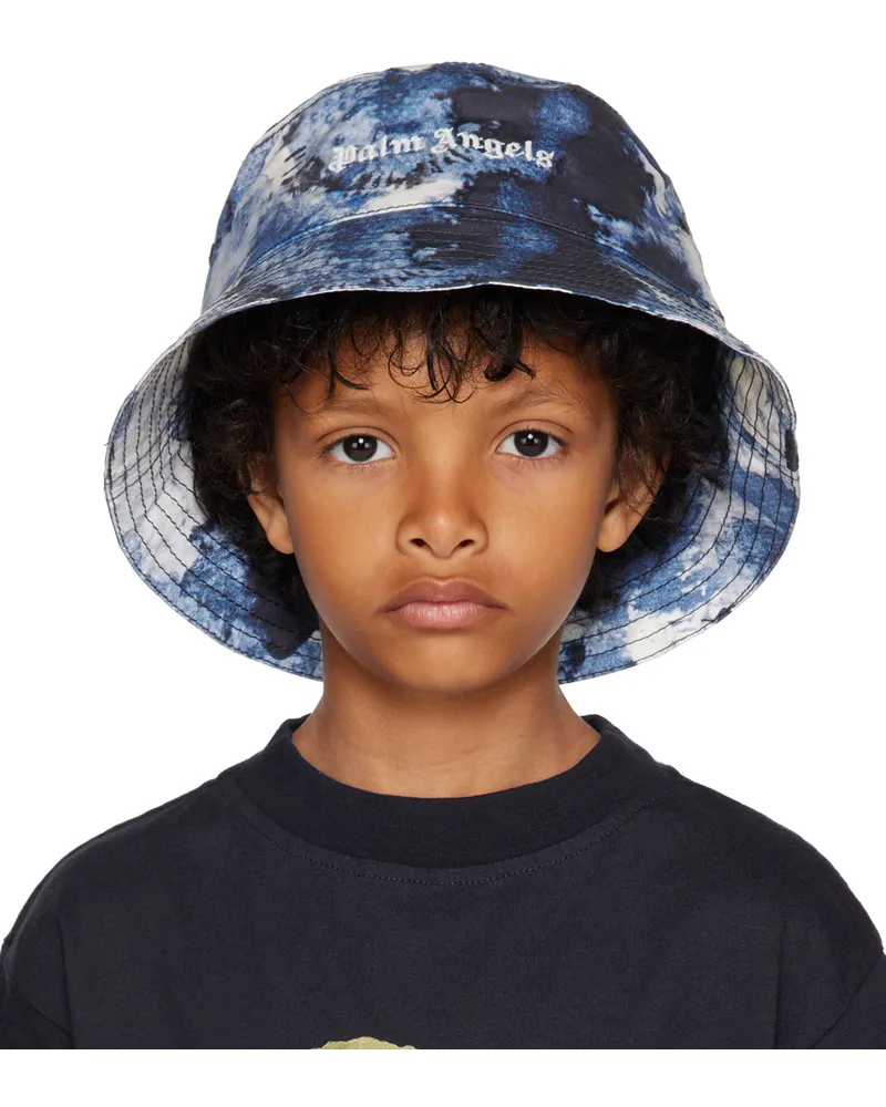 Palm Angels Kids Navy Bleach Bucket Hat Navy