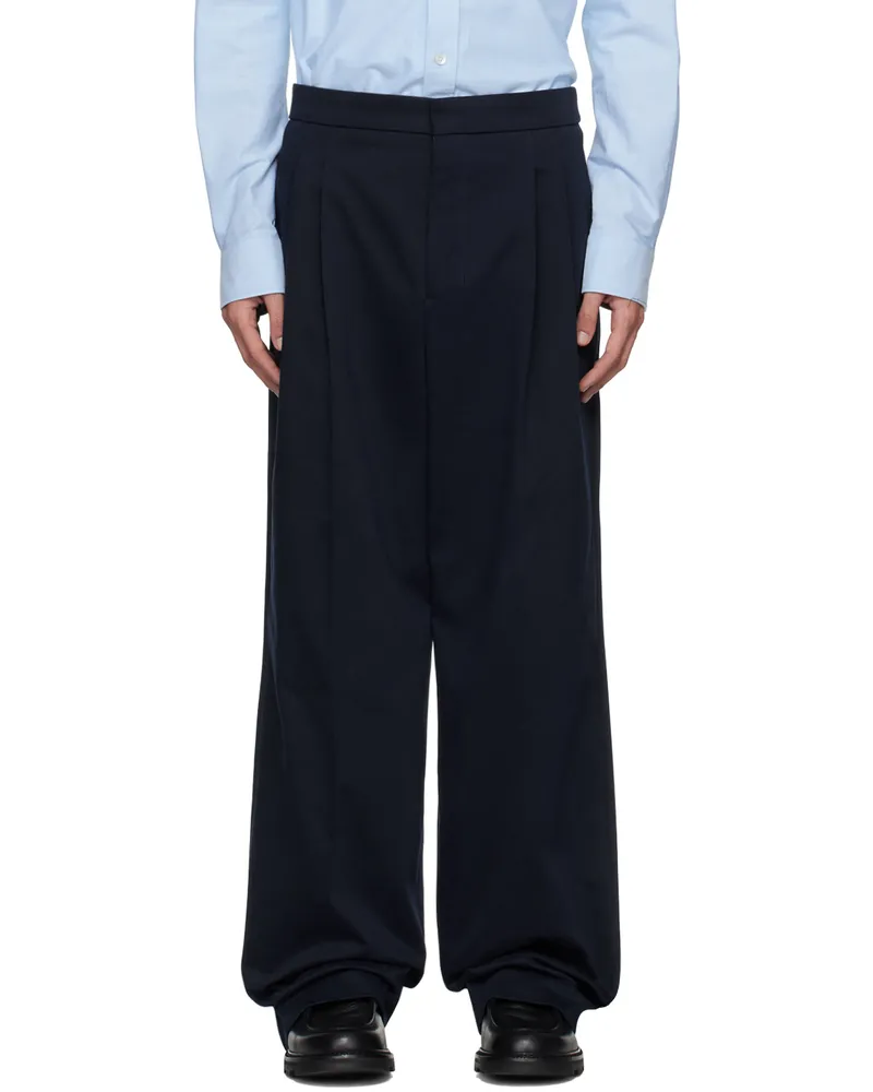AMI Paris Navy Large Fit Trousers Navy