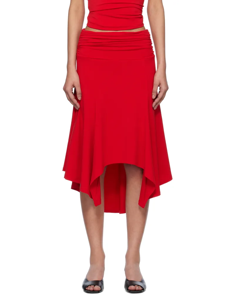 GUIZIO Red Soffiano Midi Skirt Red