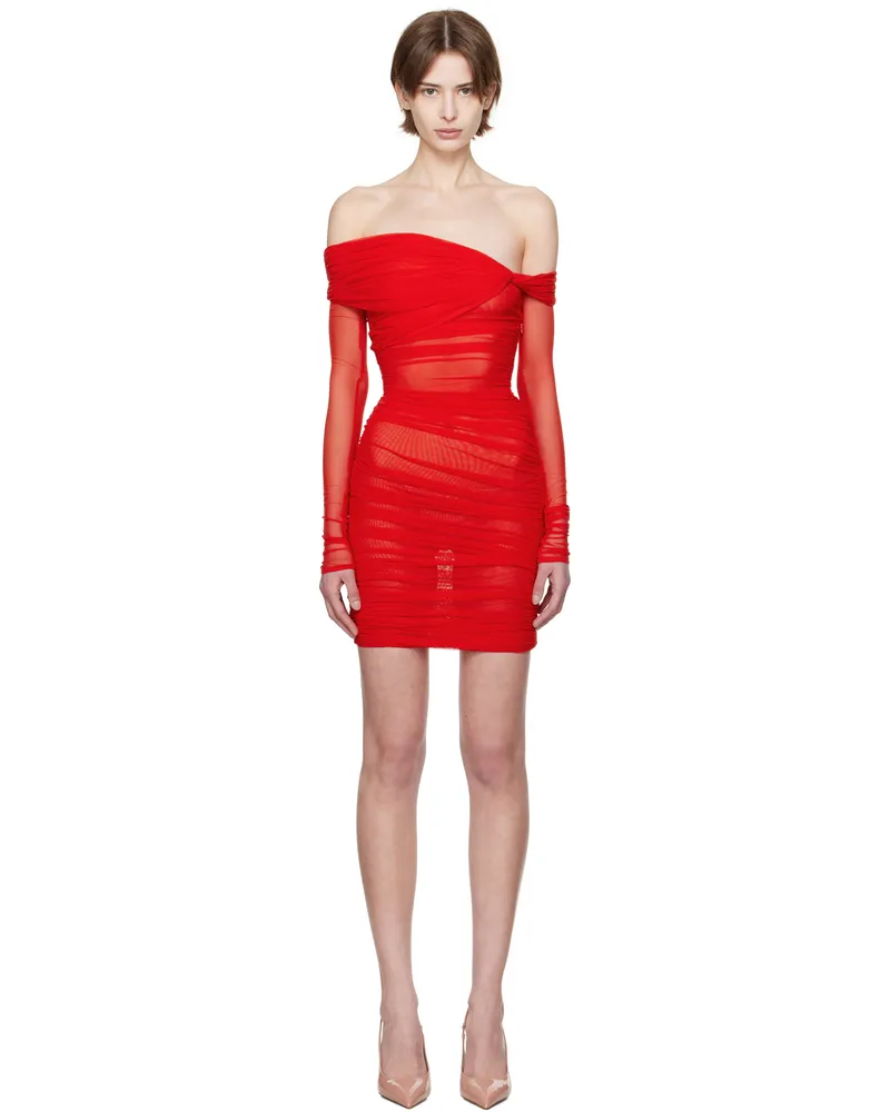 Thierry Mugler Red Off-Shoulder Ruched Minidress 3119