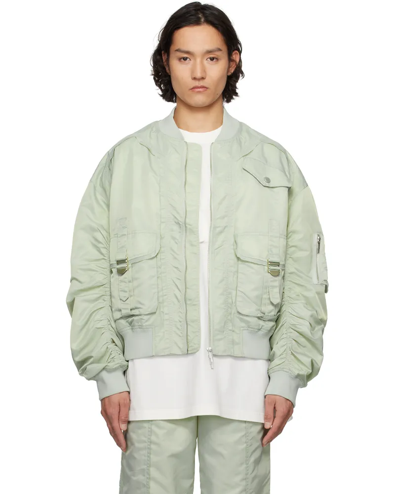 Feng Chen Wang Green Nylon Utility Bomber Jacket Pale
