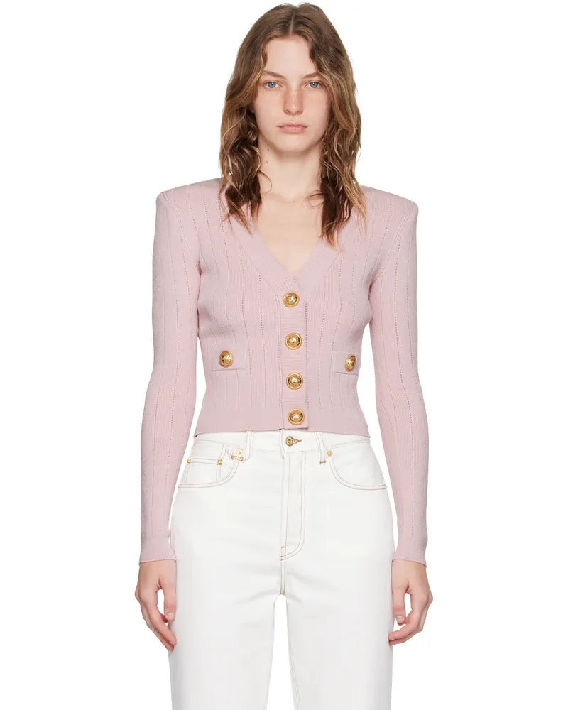 Balmain Pink Cropped Cardigan 4co
