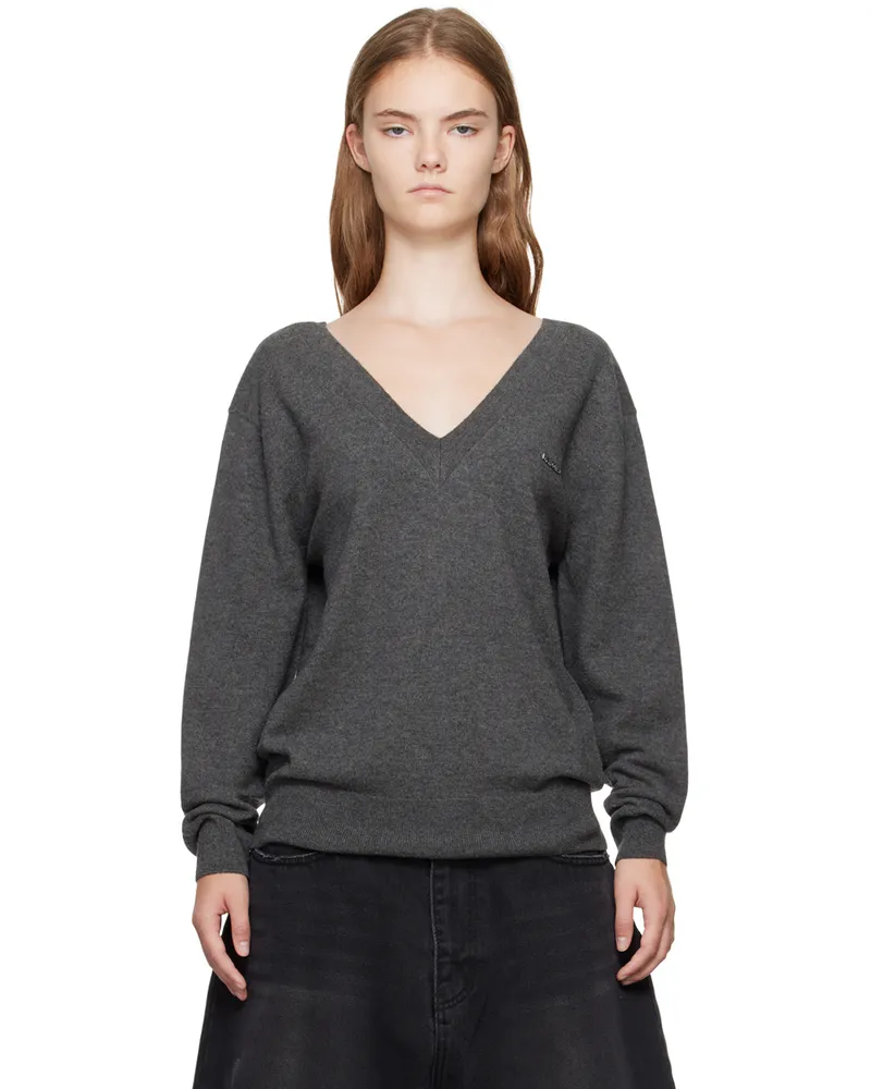 WE 11 DONE Gray Deep V-Neck Sweater Grey