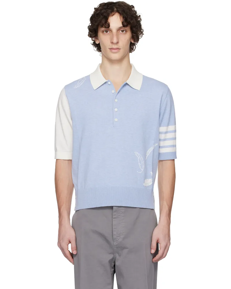 Thom Browne Blue & Off-White Funmix Feather Intarsia Bar Polo 482lt