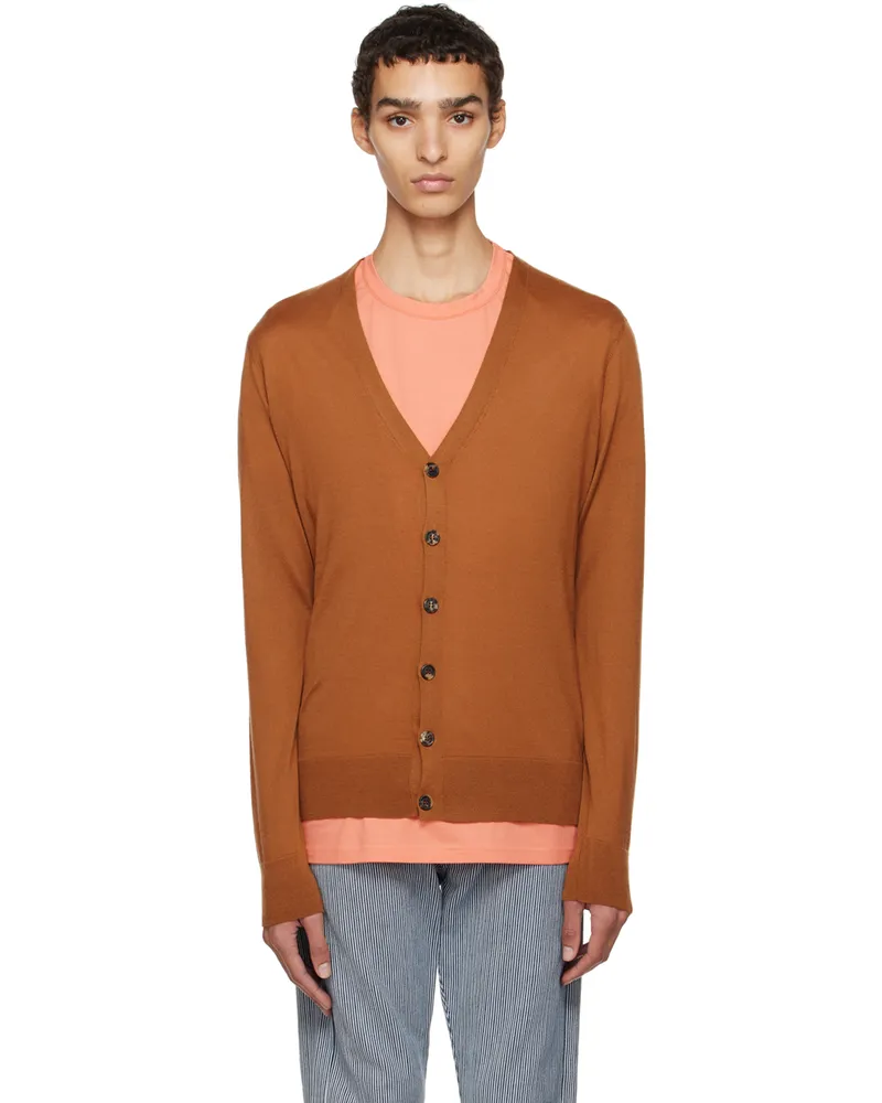Gabriela Hearst Brown Y-Neck Cardigan Cognac