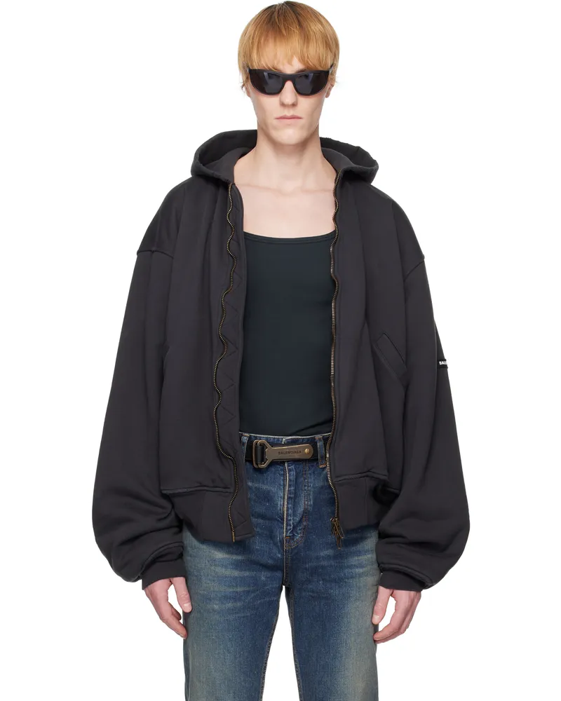 Balenciaga Black Hooded Bomber Jacket 8190
