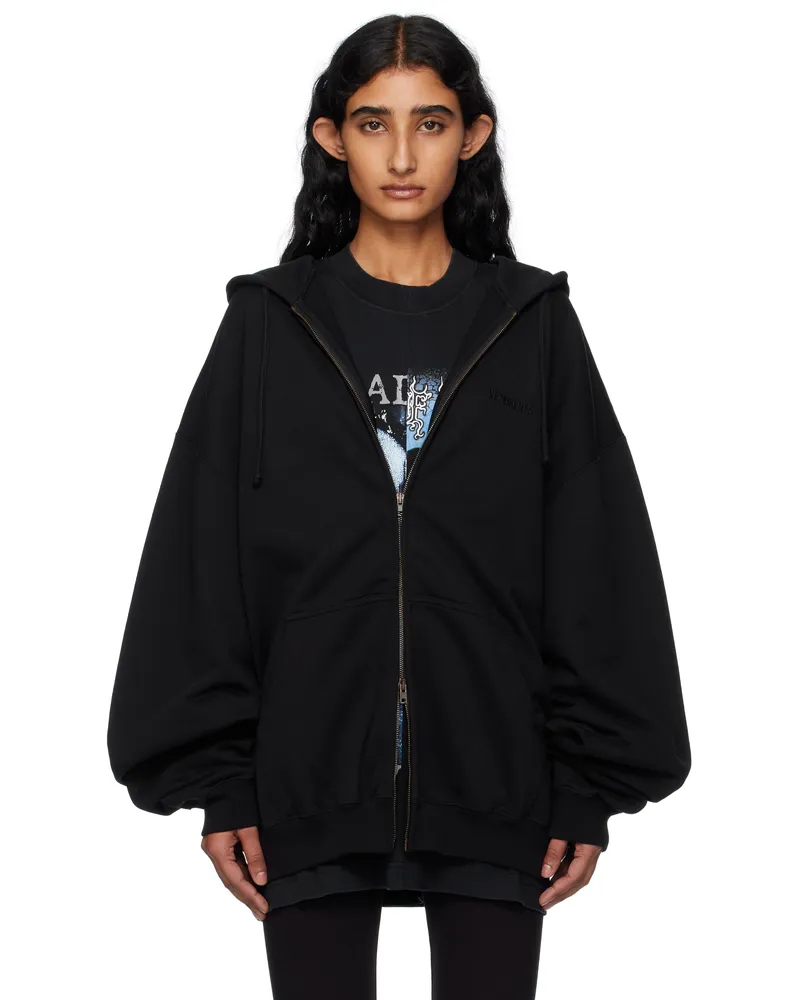 VETEMENTS Black Logo Oversized Zip-Up Hoodie Black