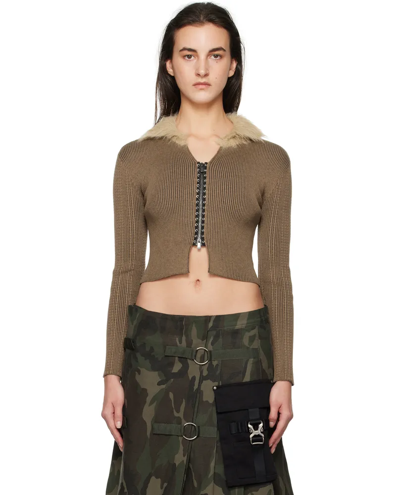 Andersson Bell Brown Lace-Up Knit Cardigan Brown