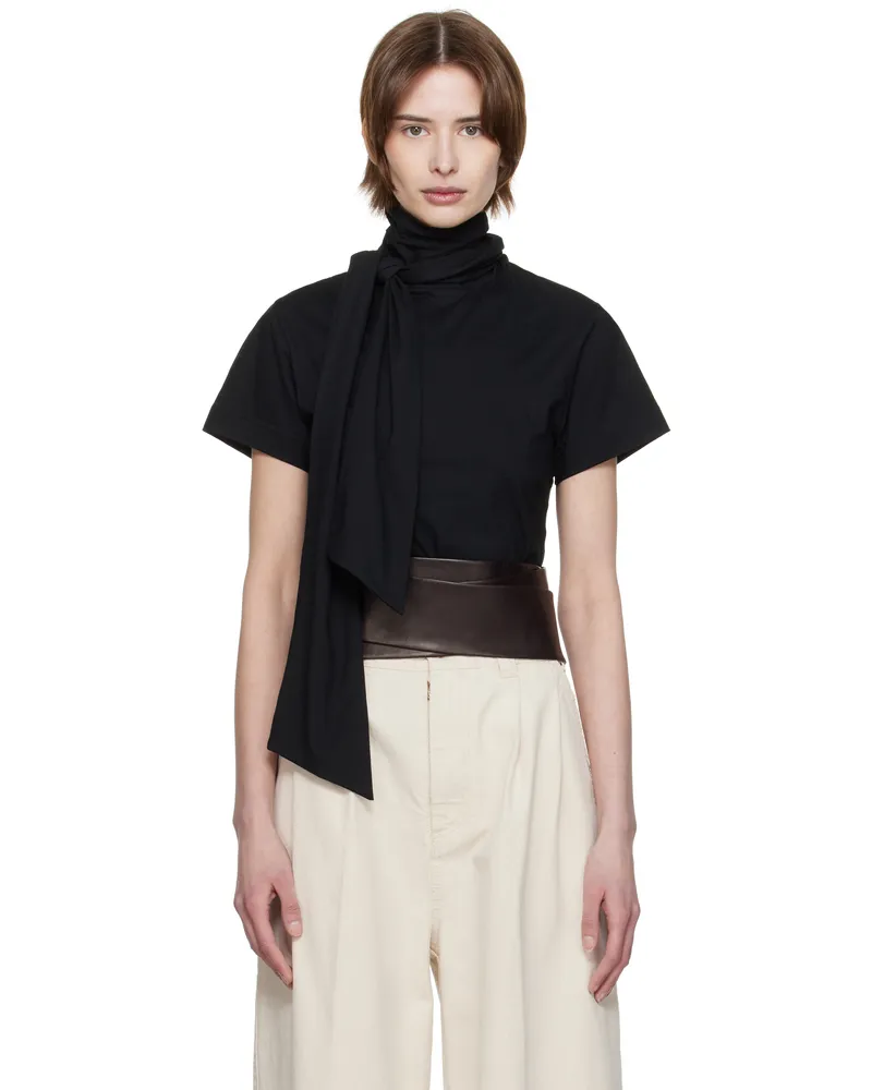 AARON ESH Black Tied Neck T-shirt Black