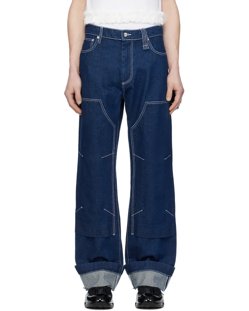 Simone Rocha Navy Embellished Workwear Jeans Indigo