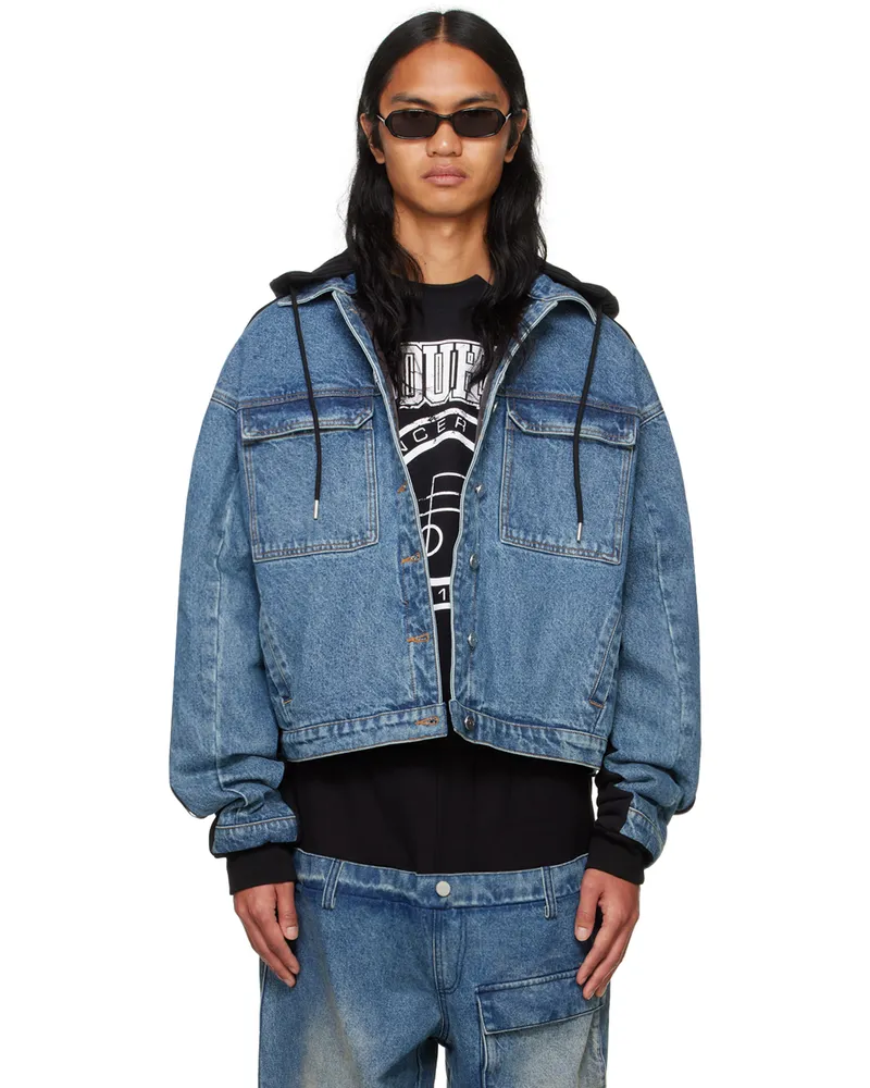 Spencer Badu Blue & Black Paneled Denim Jacket Blue