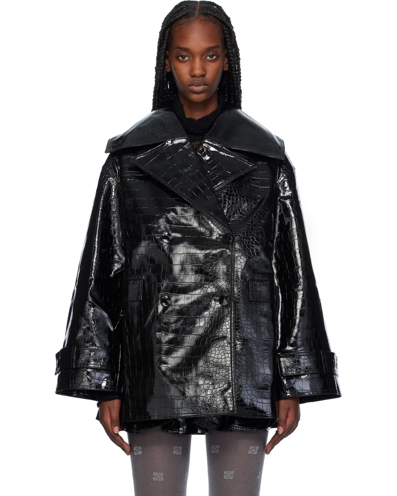 Ganni Black Future Coated Faux-Leather Blazer 099