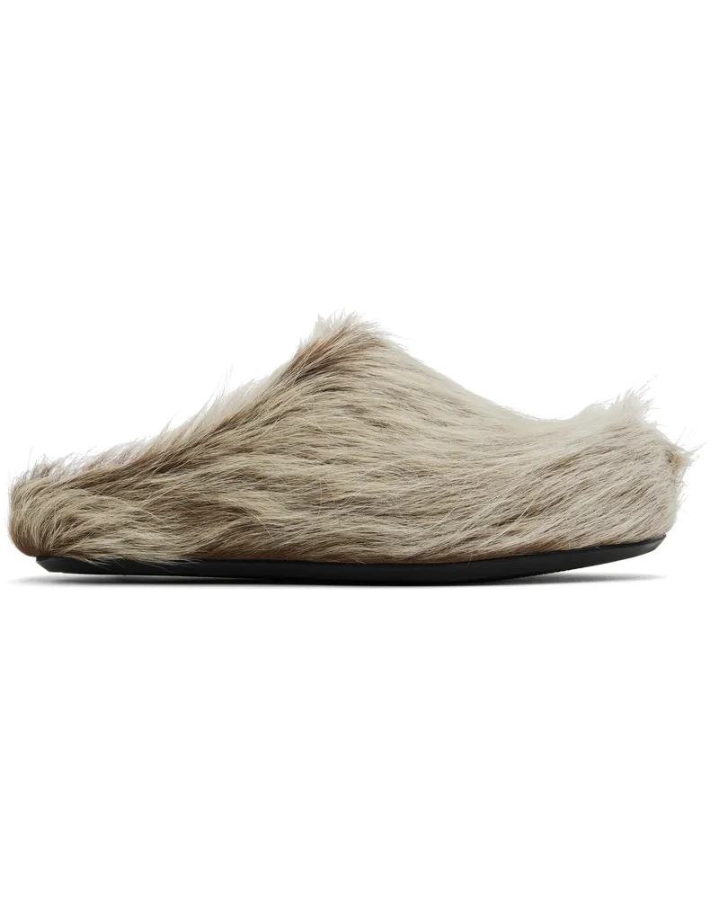 Marni Beige Long Hair Calfskin Fussbett Sabot Loafers 00w20
