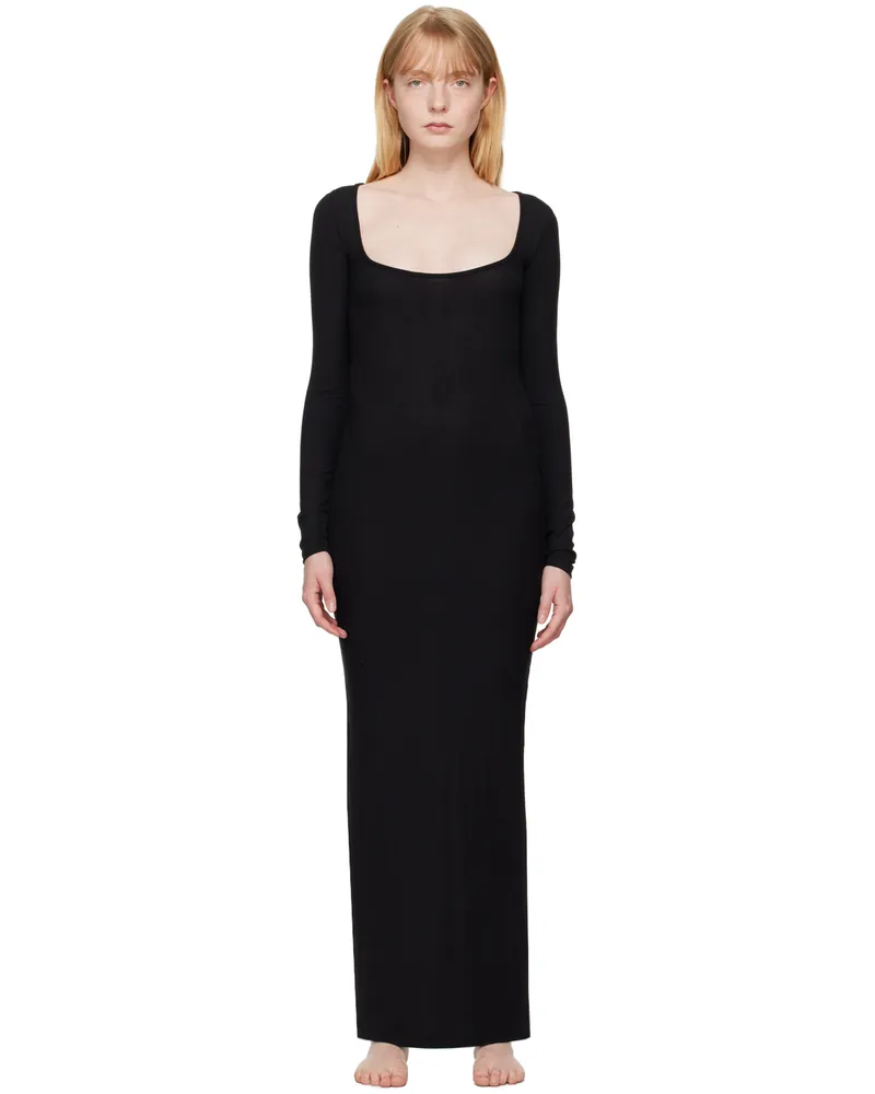 SKIMS Black Soft Lounge Long Sleeve Maxi Dress Onyx