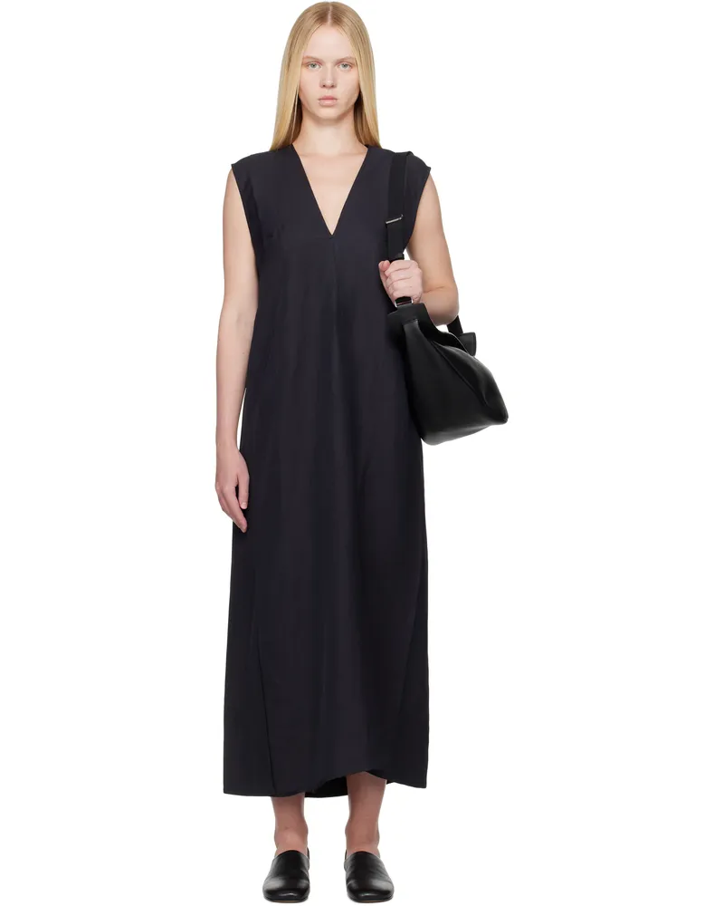 Studio Nicholson Navy Lise Linen Midi Dress Darkest
