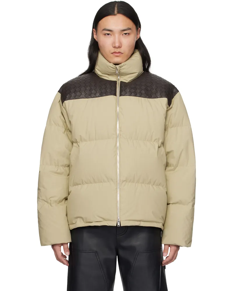 Bottega Veneta Taupe Frosted Poplin Puffer Jacket 3008