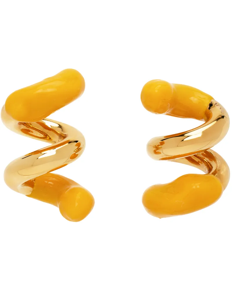 SUNNEI Gold & Yellow Fusillo Rubberized Earrings 7510