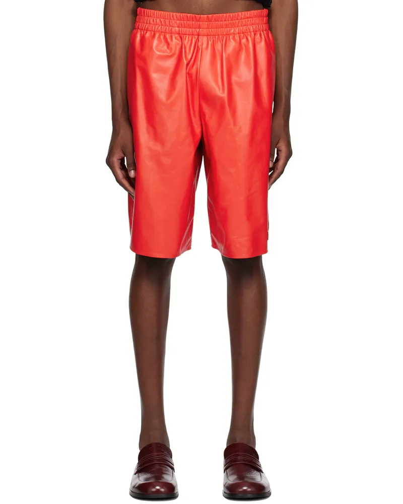Marni Red Wide-Leg Leather Shorts 00r65