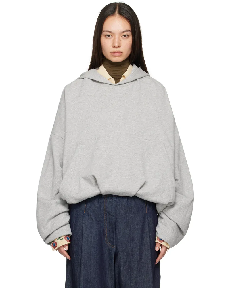 Dries van Noten Gray Draped Hoodie Grey