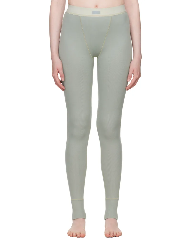 SKIMS Green Cotton Rib Leggings Mineral