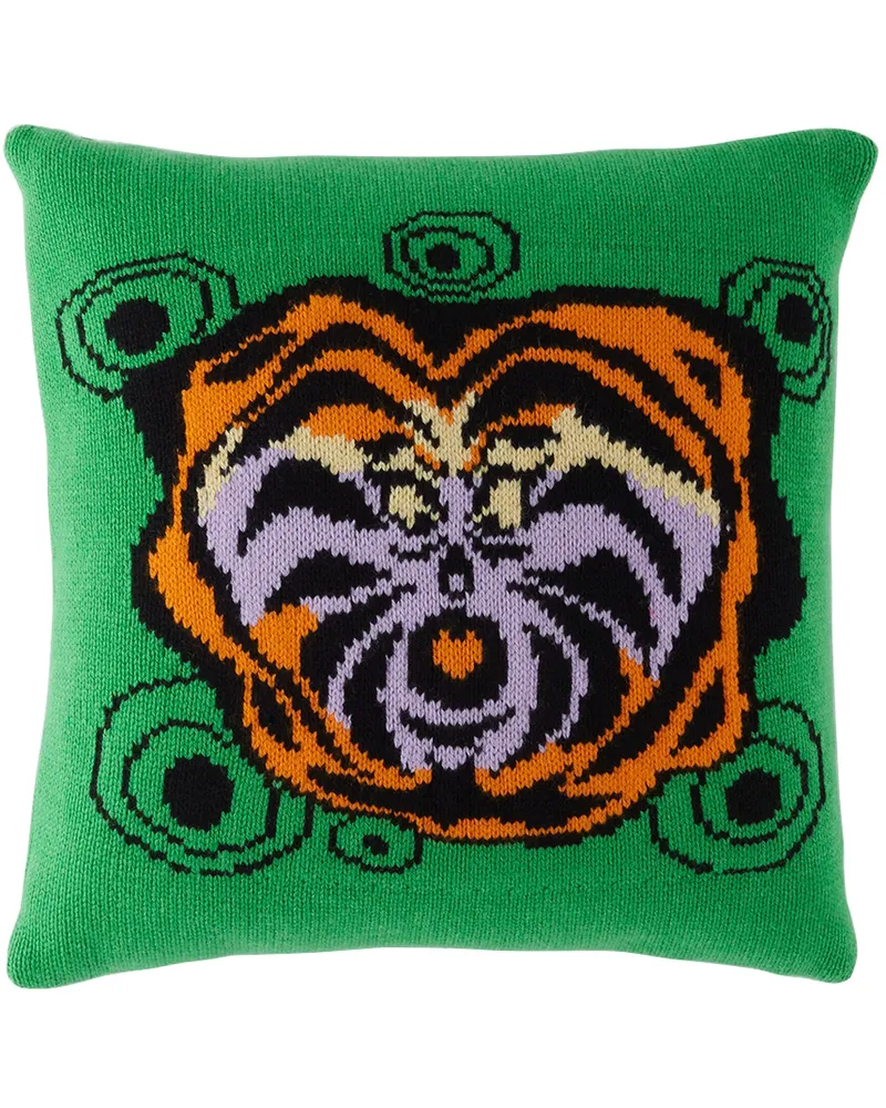 Green Tiger Swirl Square Pillow
