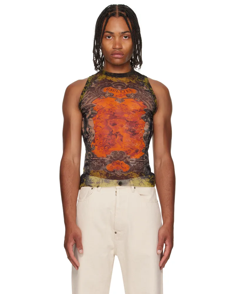 Jean Paul Gaultier Khaki & Orange 'The Médaillon' Tank Top 004115-black
