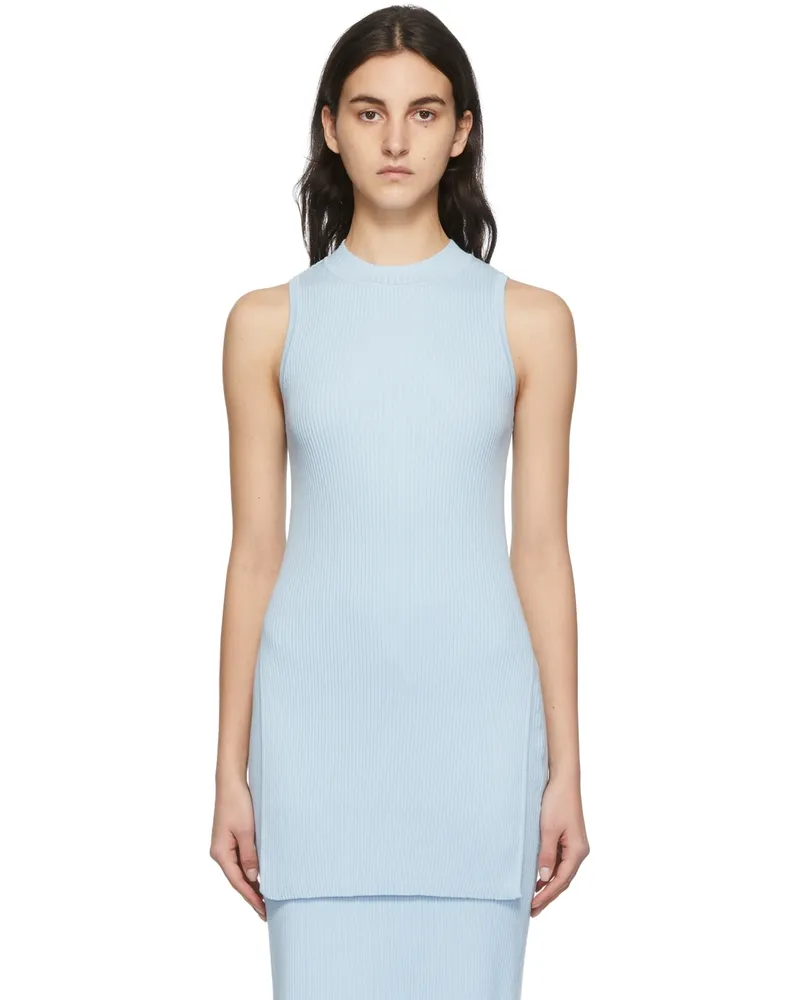 MATÉRIEL Blue Ribbed High Neck Tank Top Light