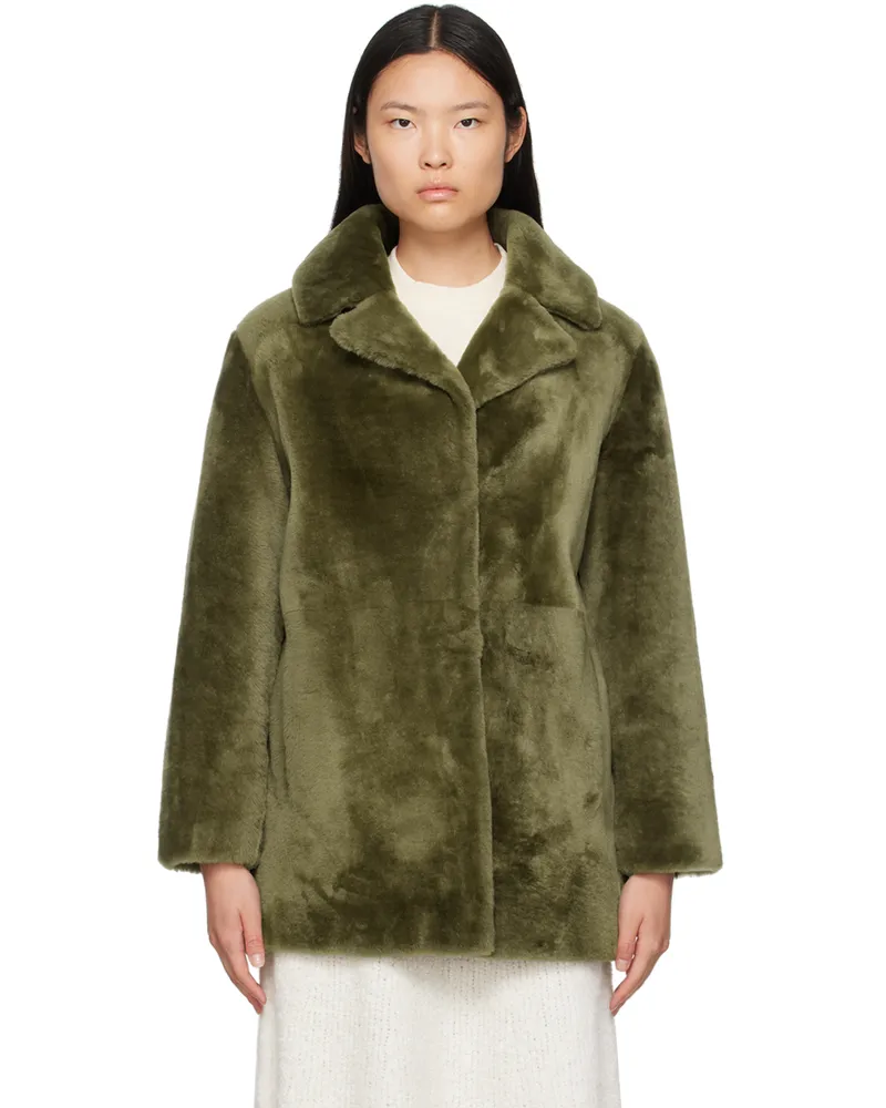 Yves Salomon Green Notched Lapel Coat A8153